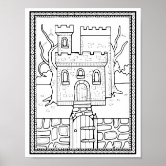 Poster Arte de Coloração do Castelo Halloween Haunted