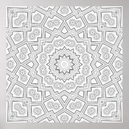 Poster Arte de Colorir com Padrão de Mandala em Explosão