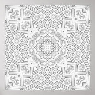 Poster Arte de Colorir com Padrão de Mandala em Explosão 