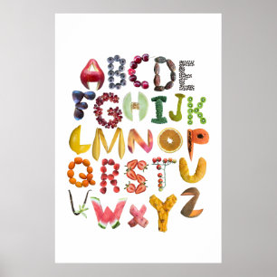 Poster Arte de comida alfabética com frutas ABC