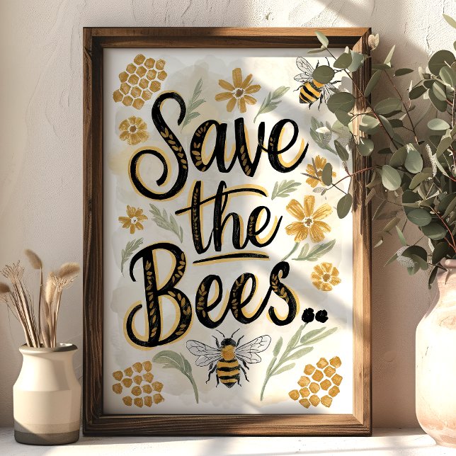 Poster Arte de Conservação Flor de Mel Save the Bees (Criador carregado)