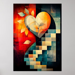 Poster Arte de Coração Abstrato - Design Geométrico de Am