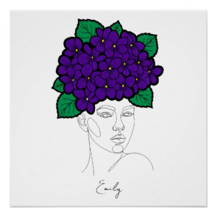 Póster Arte de Coroa de Flor de Nascimento Personalizada 