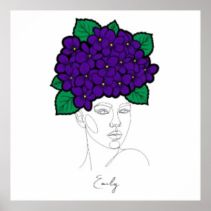 Poster Arte de Coroa de Flor de Nascimento Personalizada