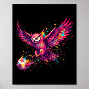 Poster Arte de coruja de jogador de futebol com respingo