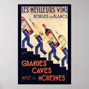 Poster Arte de Cozinha de Bebida Vintage Vinho Champanhe