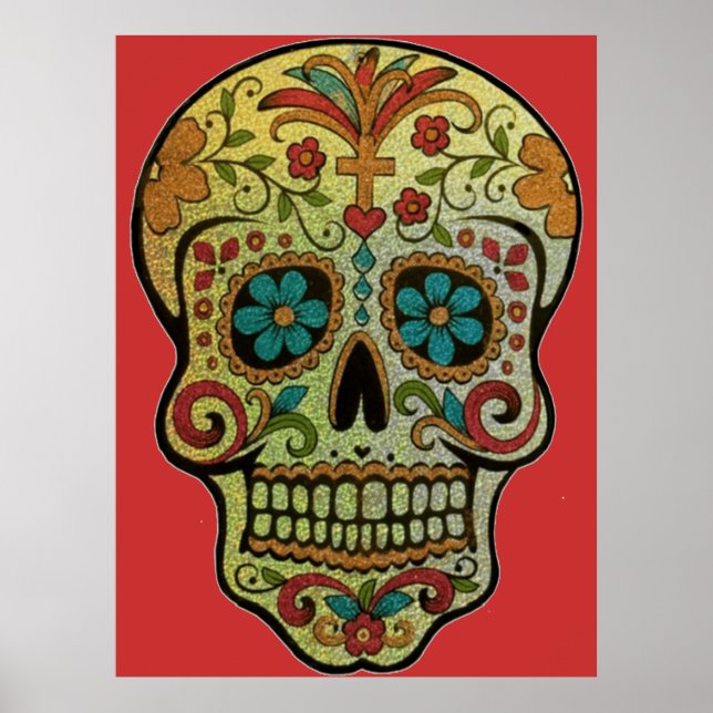 Poster Arte de Crânio de Açúcar, Dia dos Mortos (Frente)