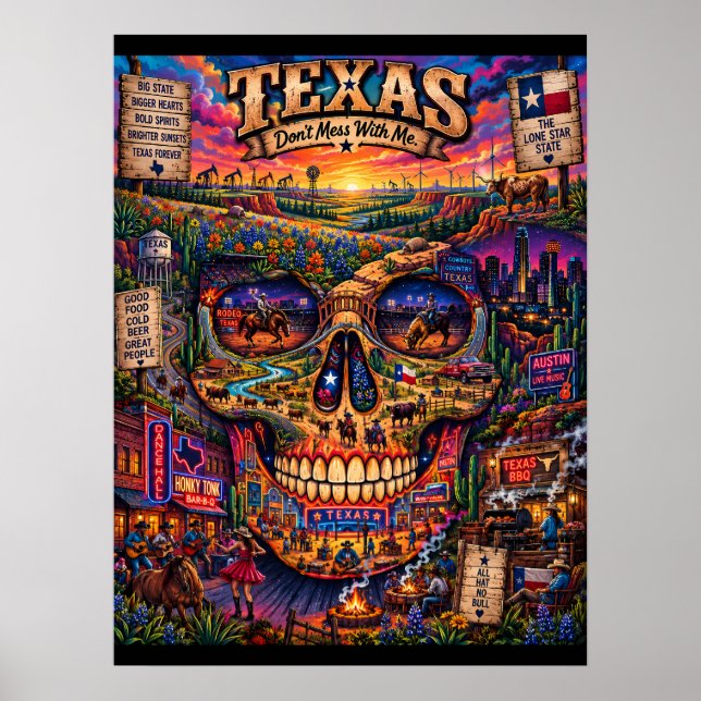 Poster Arte de Crânio do Texas | Estado de Espírito (Frente)