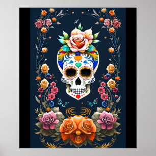 Poster Arte de Crânios Açucarados - Celebração da Vida