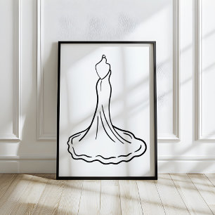 Poster Arte de Desenho à Mão de Vestido de Noiva Capricho