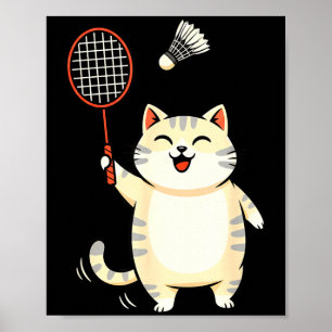 Poster Arte de desenho animado de gato de badminton, desi