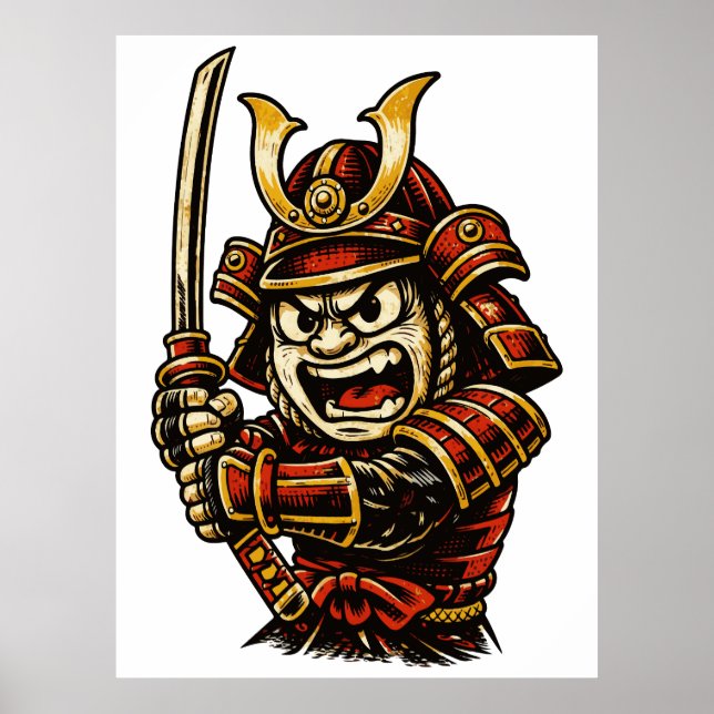 Poster Arte de desenho animado de guerreiro samurai japon (Frente)