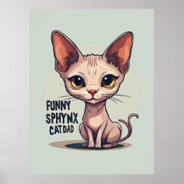 Poster Arte de desenho animado de pai de gato Sphynx engr