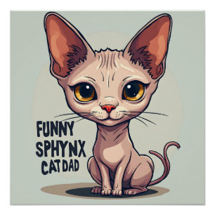 Póster Arte de desenho animado de pai de gato Sphynx engr