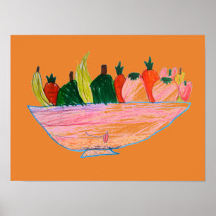 Póster Arte de desenho animado engraçado de salada de fru