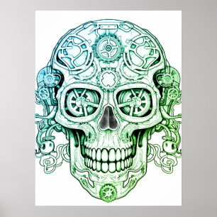 Poster Arte de Desenho de Caveira Açucarada Steampunk par