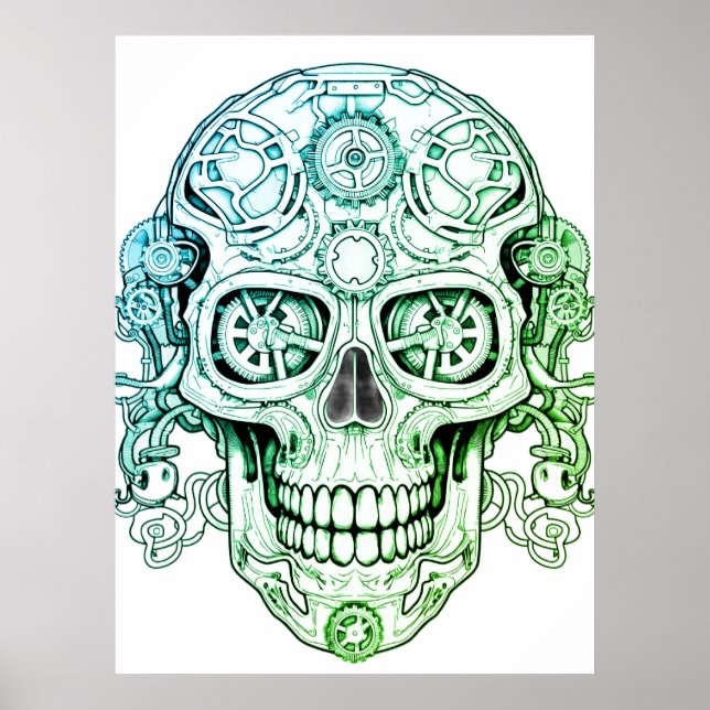 Poster Arte de Desenho de Caveira Açucarada Steampunk par (Frente)