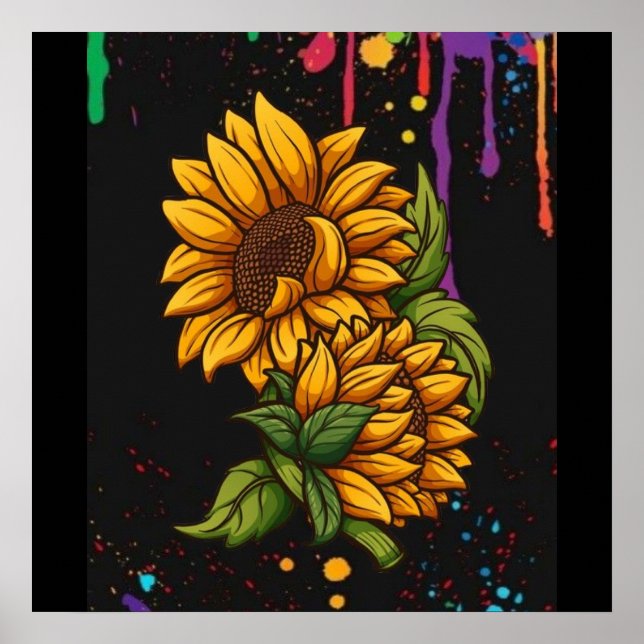 Poster Arte de desenho de girassóis, flores de sol, amor (Frente)