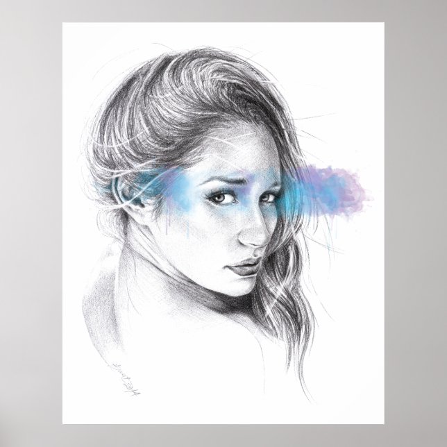 Póster Arte de desenho de lápis de retrato feminino (Frente)