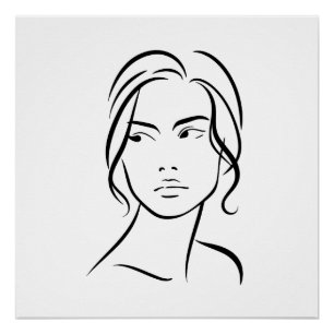 Póster Arte de Desenho de Linha de Rosto de Mulher Abstra