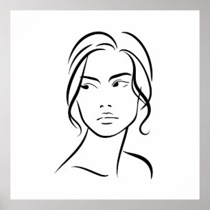 Poster Arte de desenho de linha de rosto de mulher abstra