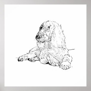 Poster Arte de desenho de linha do Cocker Spaniel Cachorr