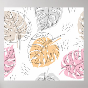 Poster Arte de Desenho de Linha Monstera Exótica