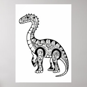 Poster Arte de desenho de rabiscos dinossauros.