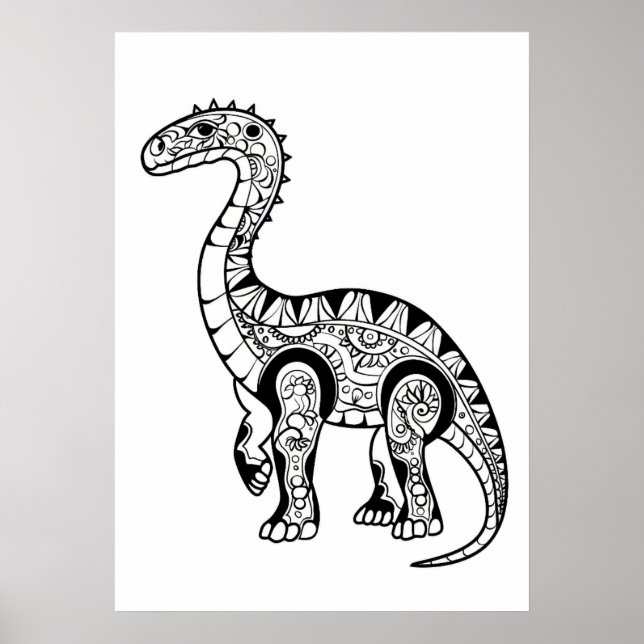 Poster Arte de desenho de rabiscos dinossauros. (Frente)