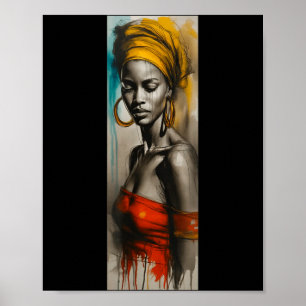 Poster arte de desenho de turbante de mulher africana mel