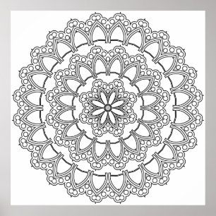 Poster Arte de Design de Mandala com Anel de Pétalas em C