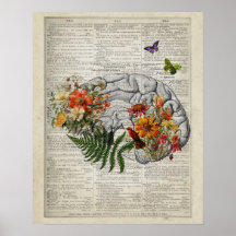 Arte de dicionário de anatomia cerebral com flores