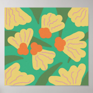 Poster Arte de Doodle Floral Vintage Moderno Retro Ousado
