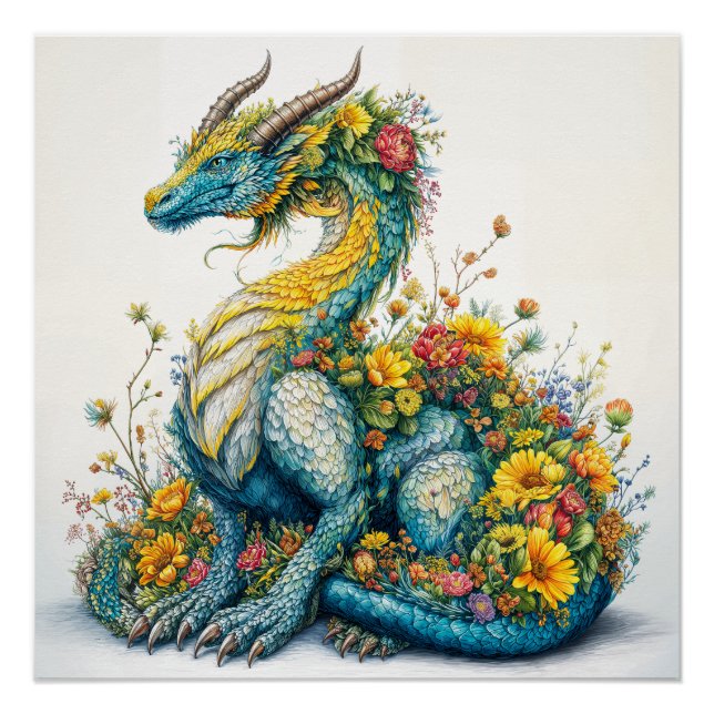 Póster Arte de Dragão Floral Caprichosa (Frente)