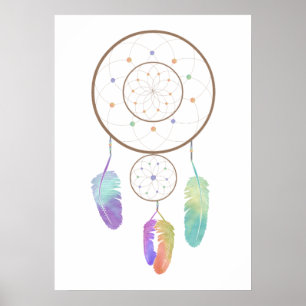 Poster Arte de Dreamcatcher do arco-íris de Boho da