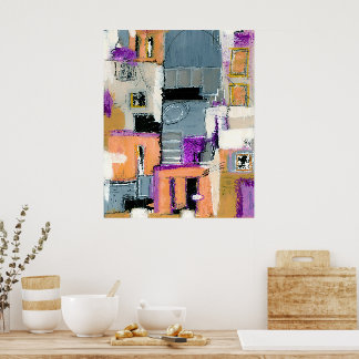 Poster Arte de Edifícios Expressionista Abstrata Pintura