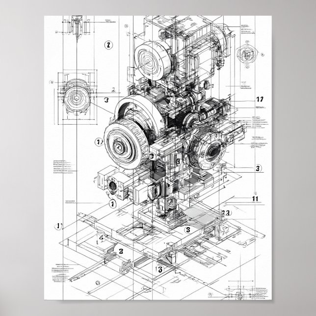 Poster Arte de Engenharia de Precisão: Máquina Modular (Frente)