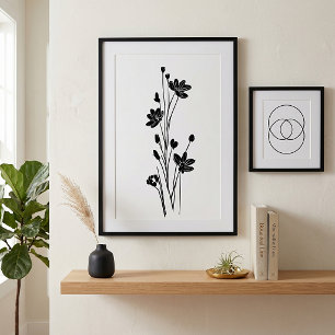 Poster Arte de esboço de flores minimalista