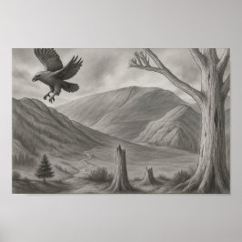 Poster Arte de esboço em monocromia da natureza selvagem