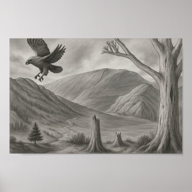 Poster Arte de esboço em monocromia da natureza selvagem  (Frente)