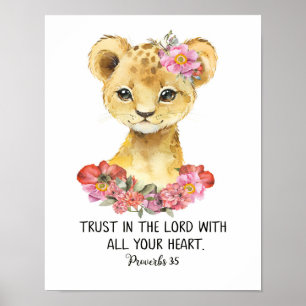 Poster Arte de Escritura para Crianças, Leão de Aquarel