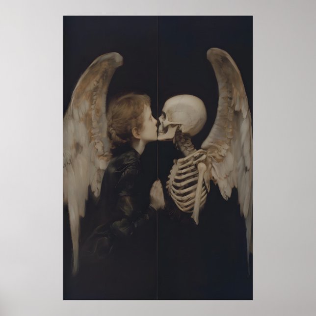 Poster Arte de Esqueleto Reflexo no Espelho de Anjo Gótic (Frente)