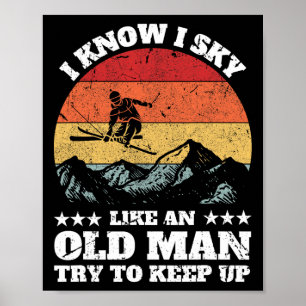 Poster Arte de Esqui Divertida para Vovô Homens Esquiando
