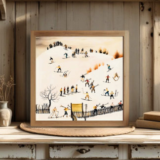 Poster Arte de Esquiadores Vintage, Pintura de Paisagem d