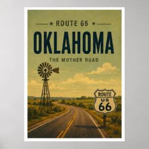 Poster Arte de Estrada do Caminho do Vento Oklahoma Rota 