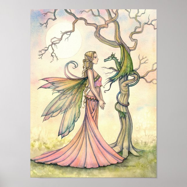 Póster Arte de Fada Fantasia e Dragão por Molly Harrison (Frente)