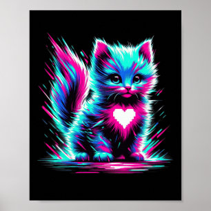 Poster Arte de Falha Divertida Gatinho Fofo Coração de Na
