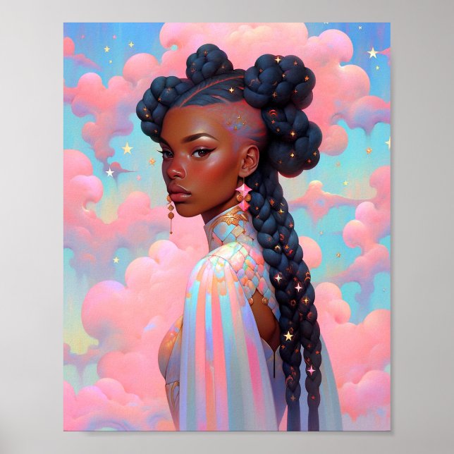 Poster Arte de Fantasia Afro-Americana Cósmica (Frente)