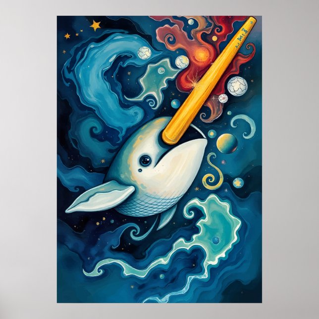 Poster Arte de Fantasia Cósmica do Narval Espacial (Frente)