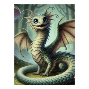 Póster Arte de Fantasia de Criatura Fofa do Jabberwocky d